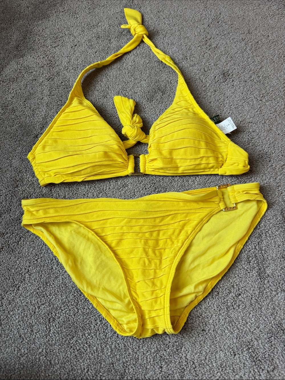 Lauren Ralph Lauren Yellow Bikini Set SIZE 8 Textured Halter Swimwear